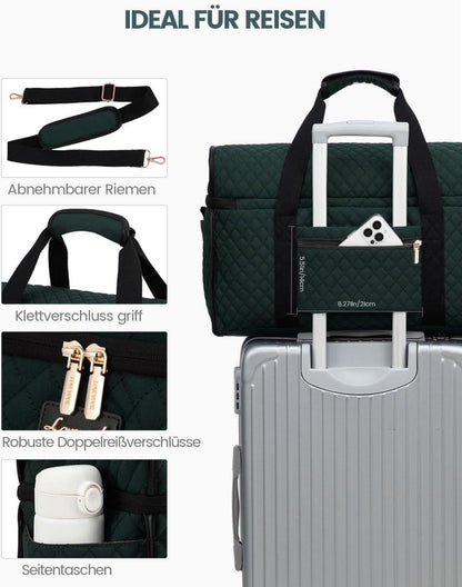 Damen Reisetasche Weekender Handgepäck Tasche Groß Wasserdicht Grün