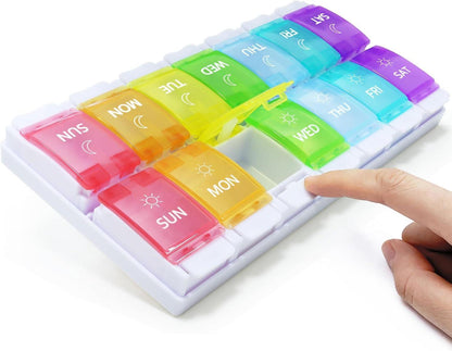Tablettenbox 7 Tage Morgens Abends Pillendose 14 Fächer Druckknopf