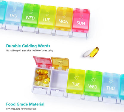 Tablettenbox 7 Tage Morgens Abends Pillendose 14 Fächer Druckknopf