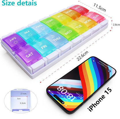 Tablettenbox 7 Tage Regenbogenfarbe 14 Fächer morgens abends