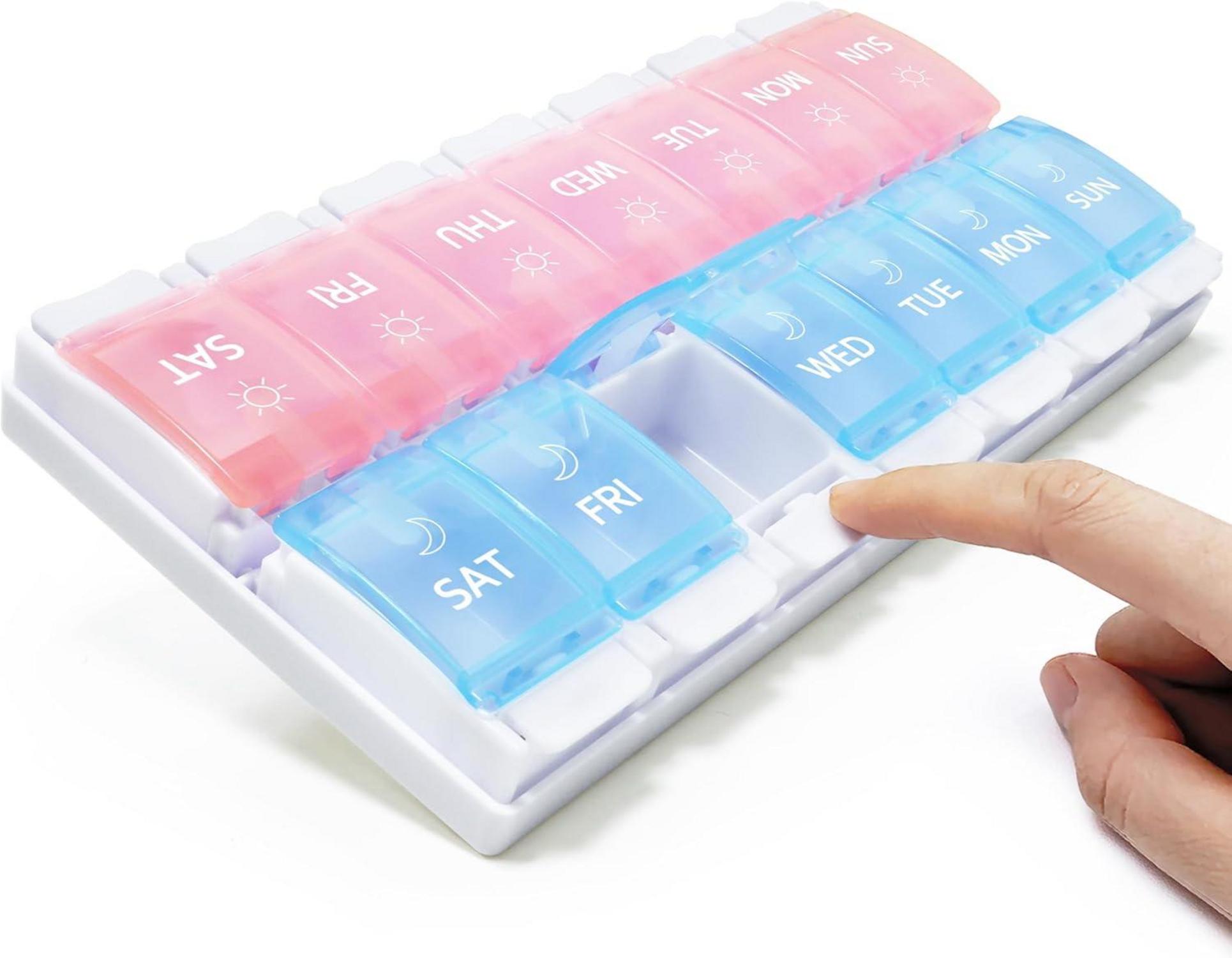 Tablettenbox 7 Tage, Pillendose 14 Fächer, Morgen