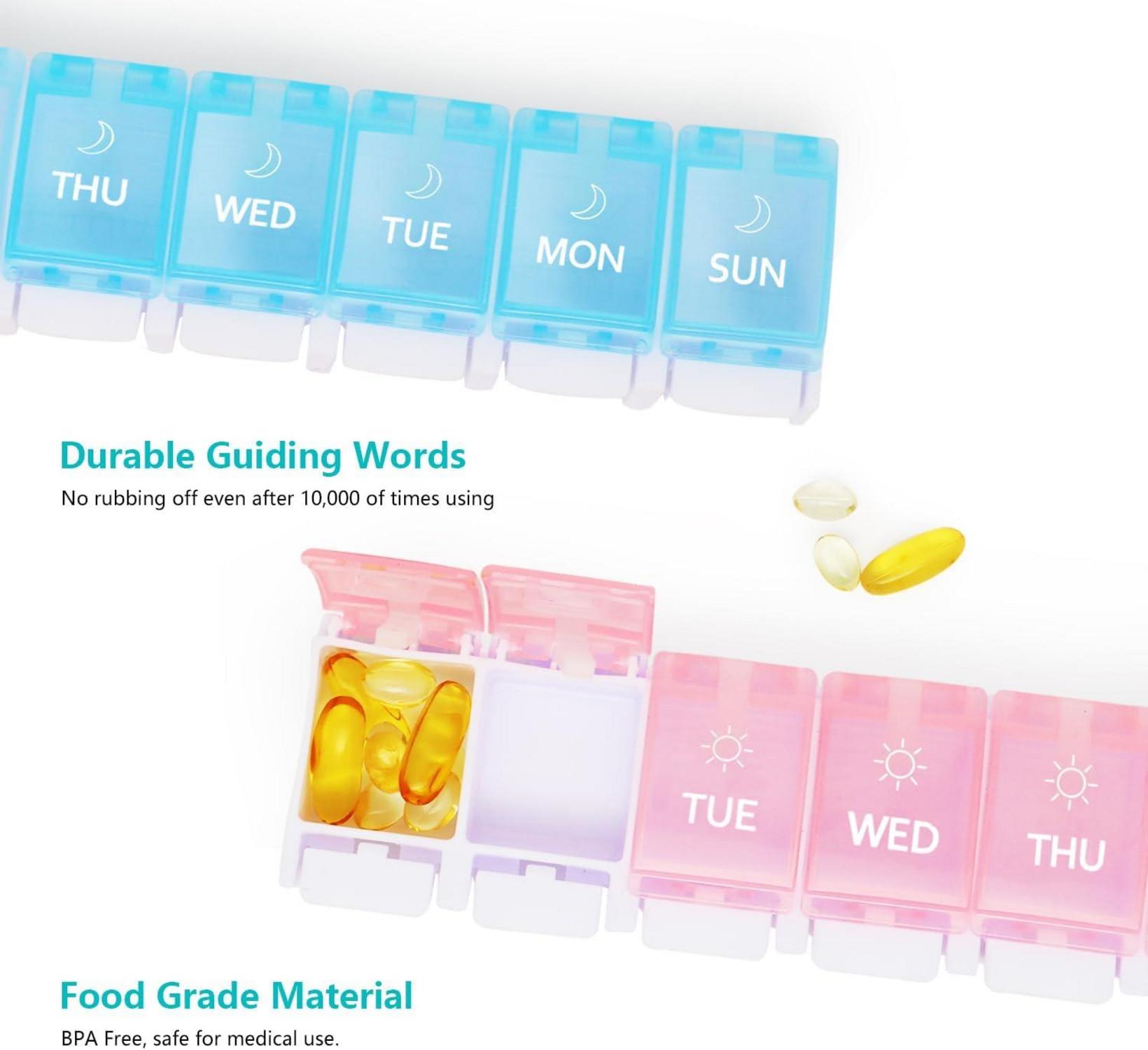 Tablettenbox 7 Tage, Pillendose 14 Fächer, Morgen