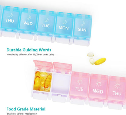 Tablettenbox 7 Tage, Pillendose 14 Fächer, Morgen