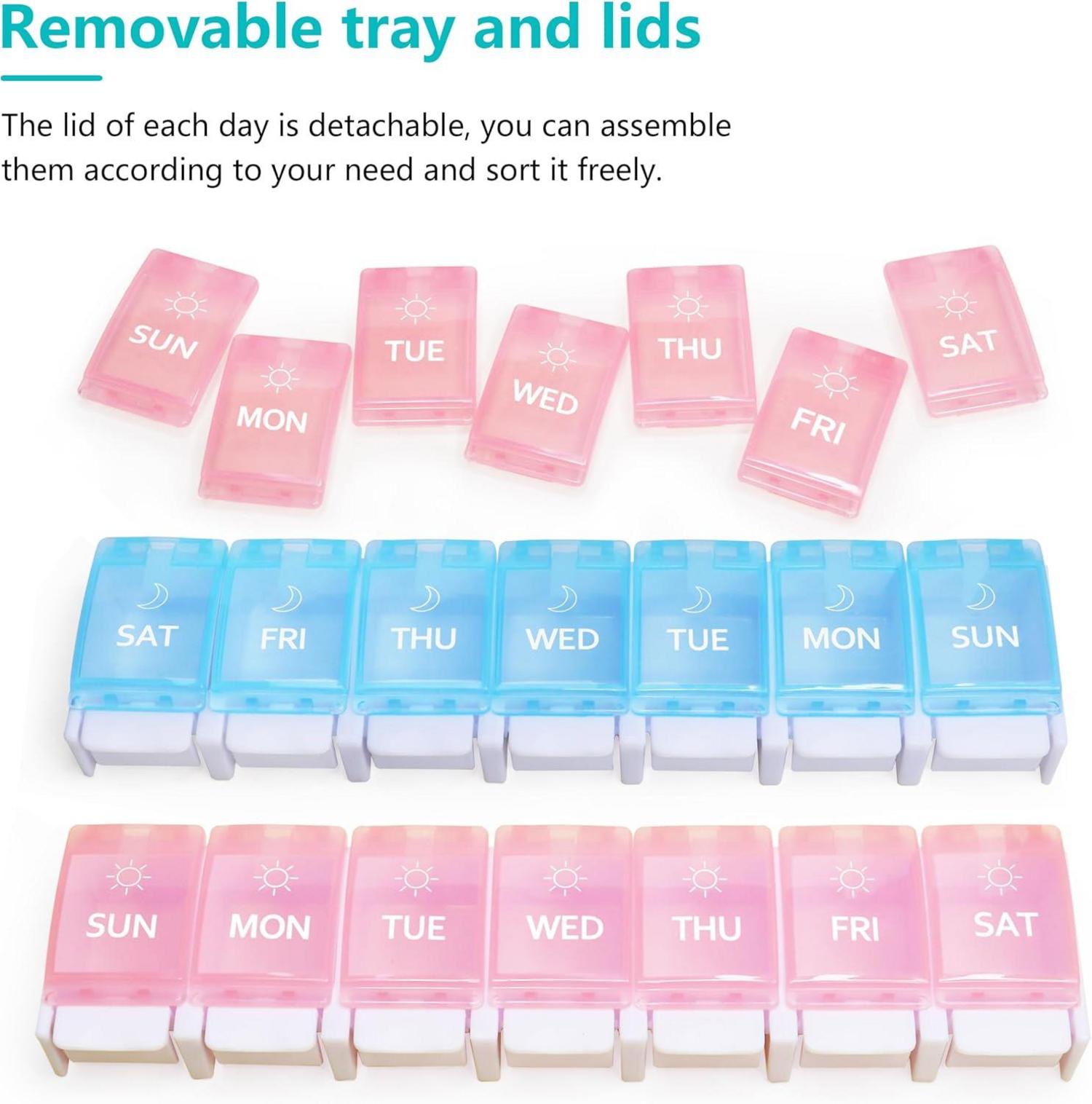 Tablettenbox 7 Tage Morgen Abends Druckknopf Rosa Blau