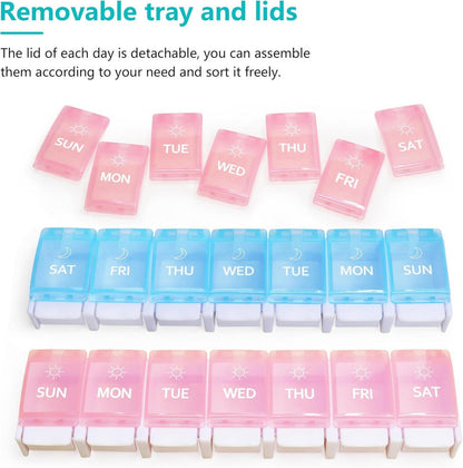 Tablettenbox 7 Tage Morgen Abends Druckknopf Rosa Blau