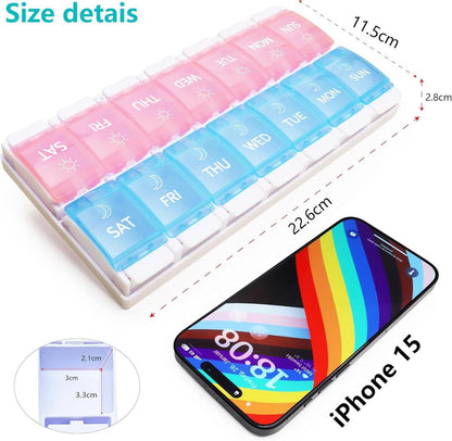 Tablettenbox 7 Tage Morgen Abends Pillendose 14 Fächer 2 Mal täglich