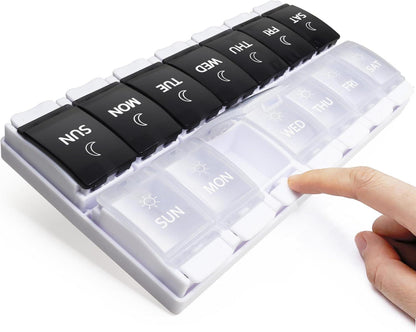 Tablettenbox 7 Tage Morgen Abends Pillendose 14 Fächer Druckknopf