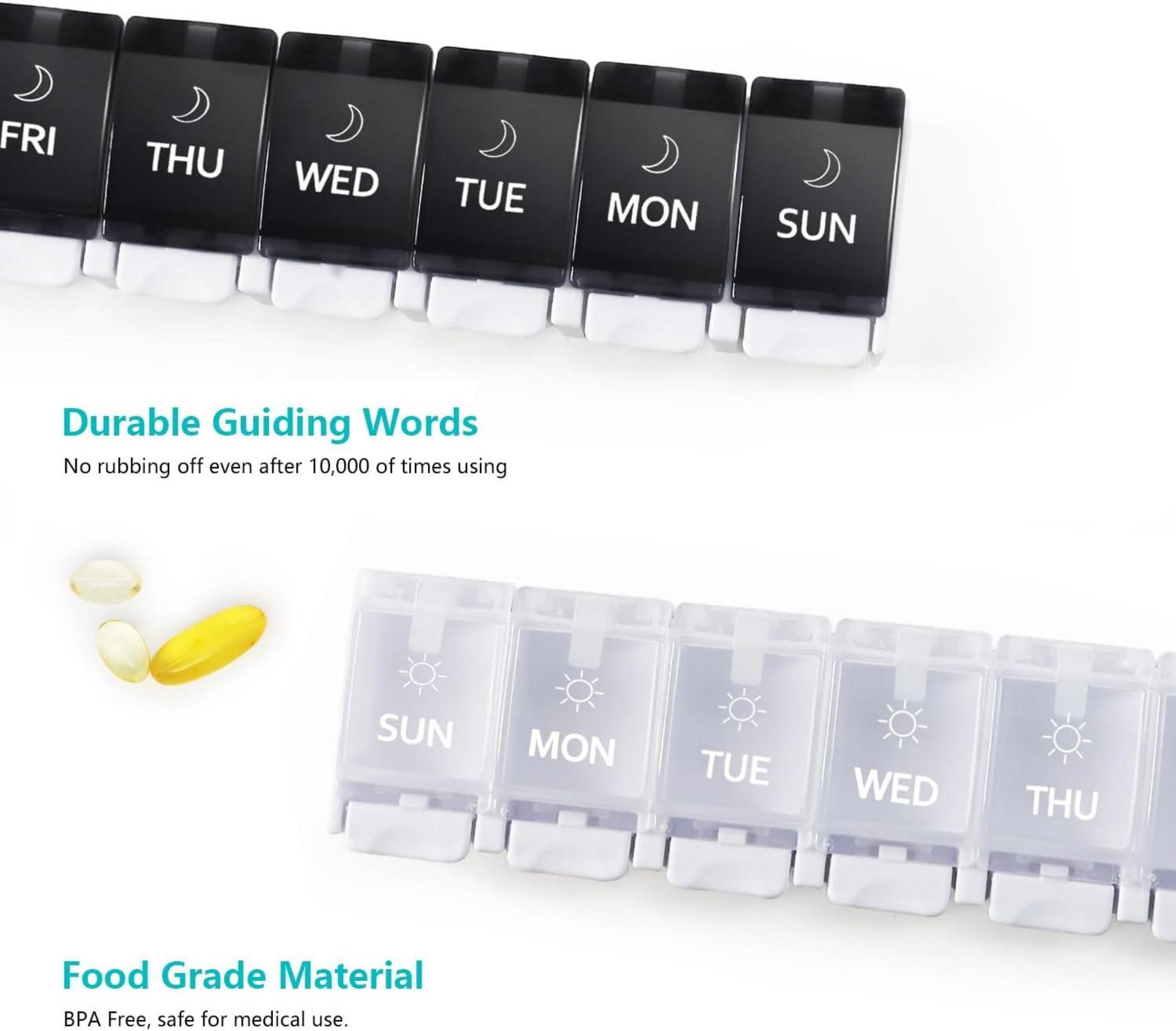 Tablettenbox 7 Tage Morgen Abends Pillendose 14 Fächer Druckknopf