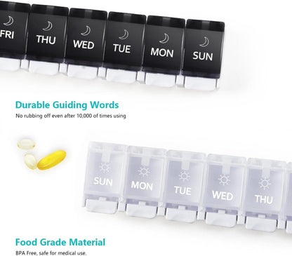 Tablettenbox 7 Tage Morgen Abends Pillendose 14 Fächer Druckknopf