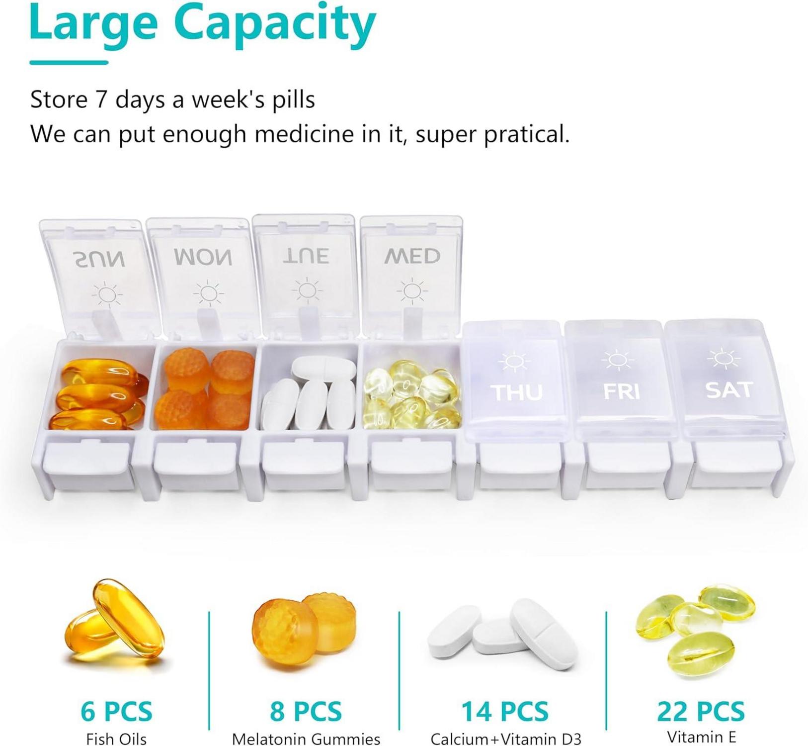 Tablettenbox 7 Tage Medikamentenorganizer 14 Fächer Farbige Design- und Zeitanzeigen