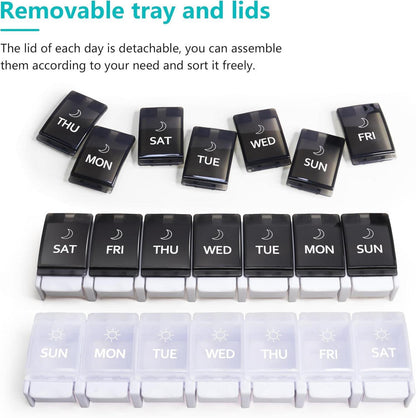 Medikamenten Organizer 7 Tage Morgen Abend Pillenbox 14 Fächer Druckknopf