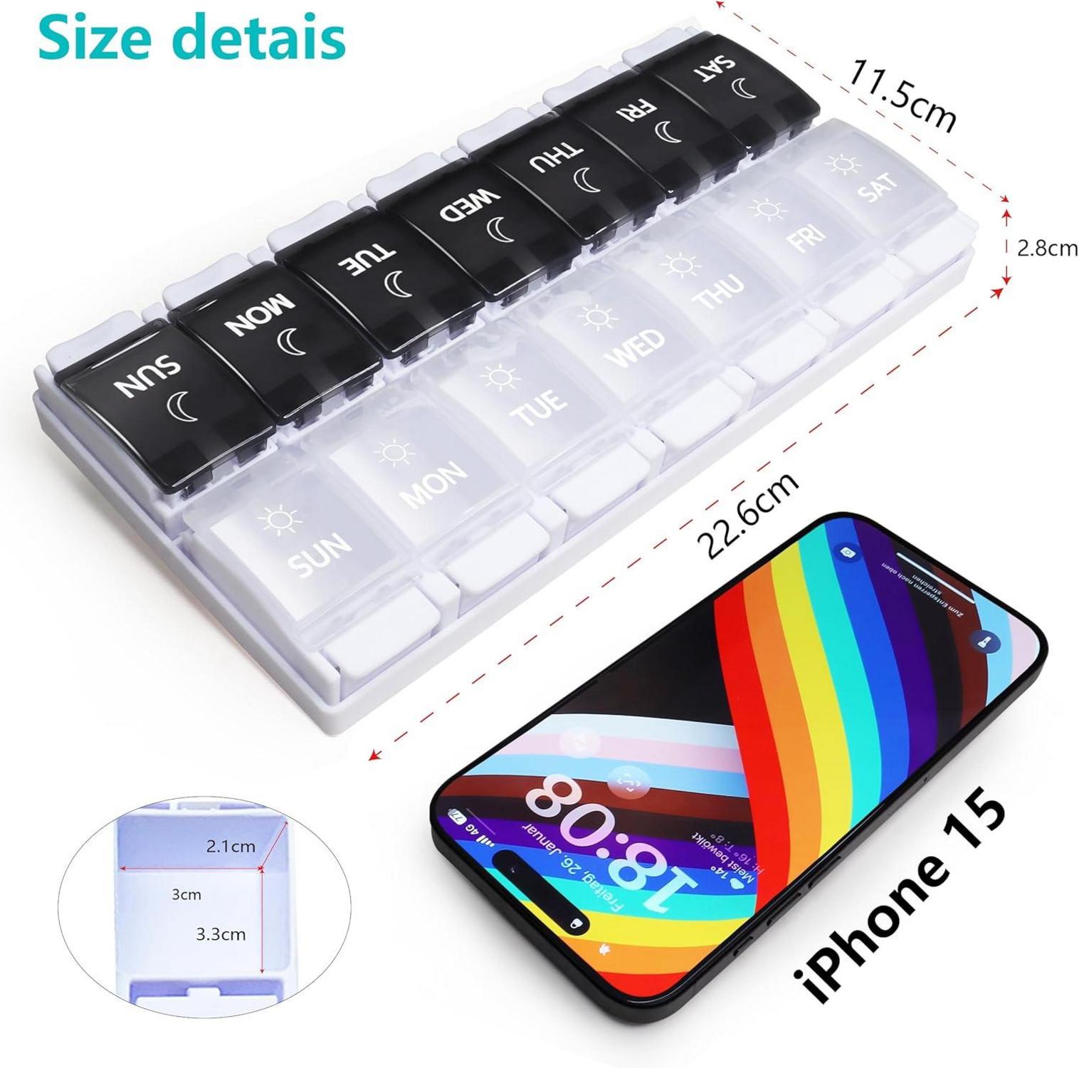 Tablettenbox 7 Tage Morgen Abend Pillendose 14 Fächer 2 mal täglich