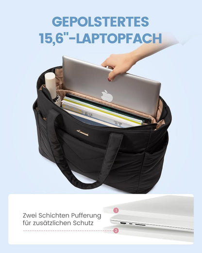 Laptoptasche Damen 15,6 Zoll Schwarz Handtasche Arbeit Uni Business