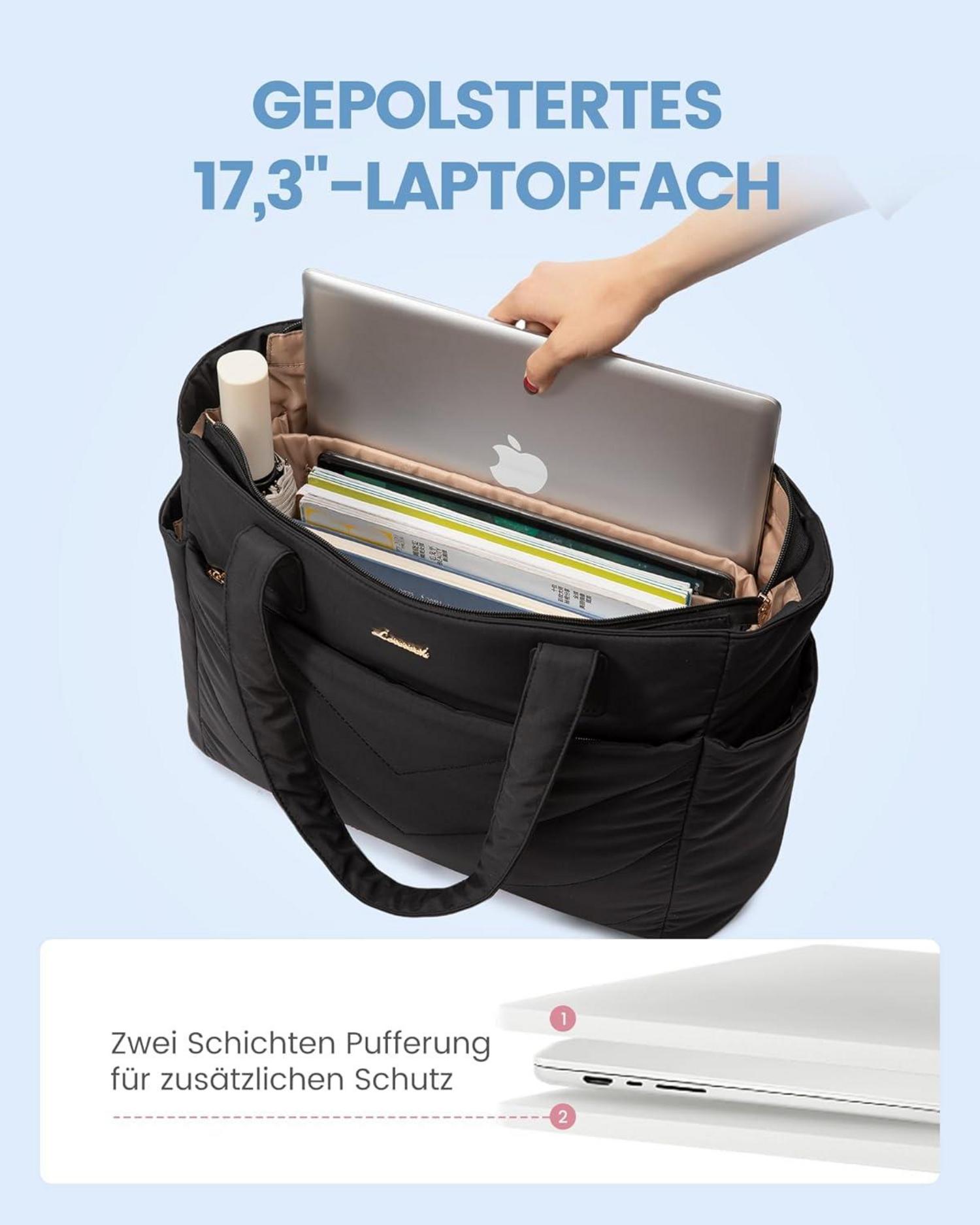 Laptoptasche Damen 17,3 Zoll Schwarz, Arbeitstasche Schultertasche Uni