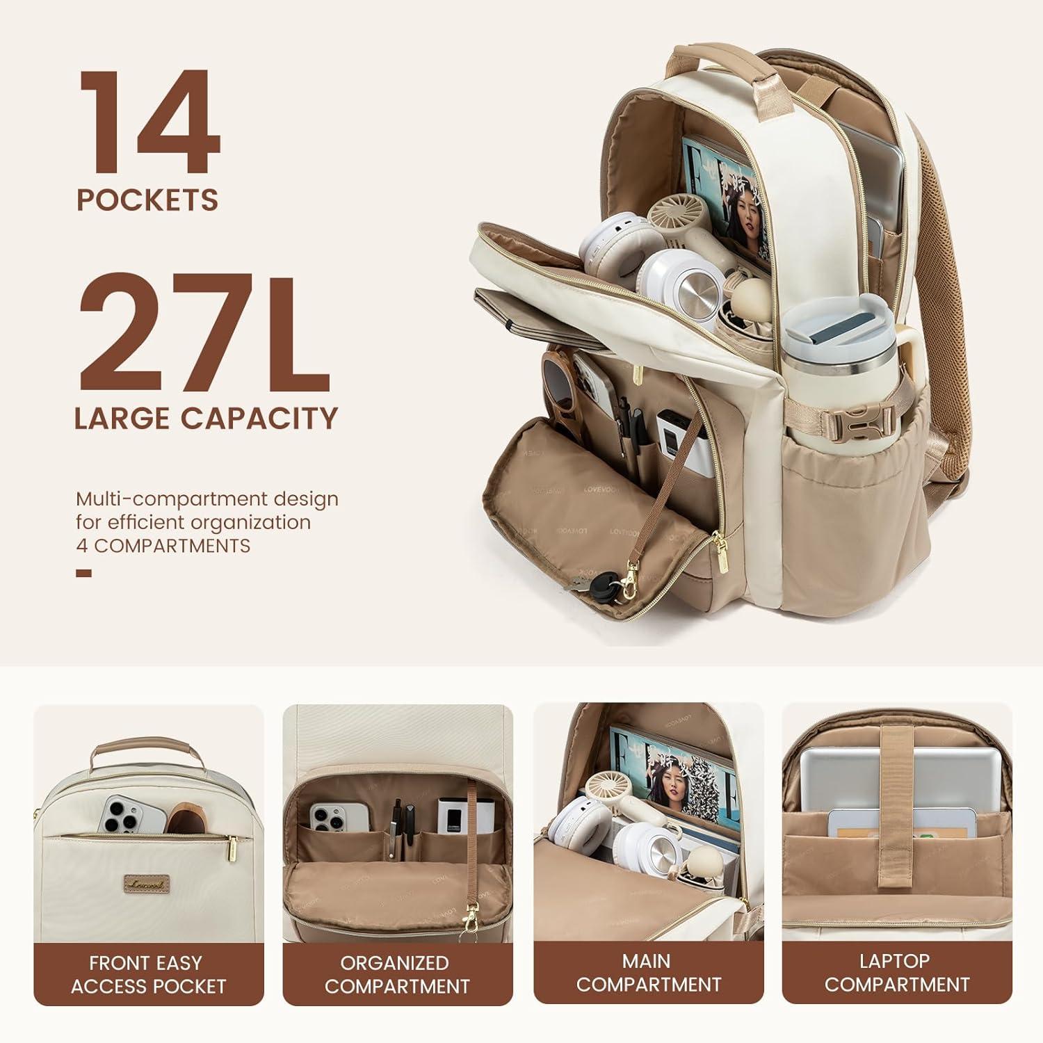 LOVEVOOK Rucksack Damen 17.3 zoll Laptop Schulrucksack Elegant Uni