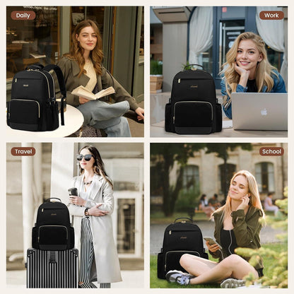 Damen Rucksack 15,6 Zoll Laptop Tasche mit Flaschenfach, Schwarz