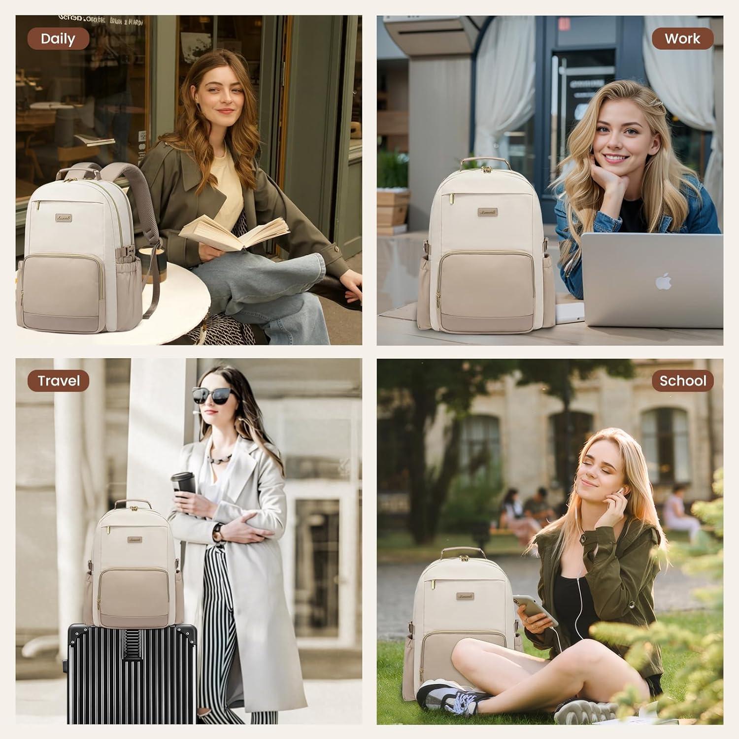 Damen Rucksack 15,6 Zoll Laptop Schulrucksack mit Trinkflaschenfach