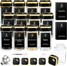 Gewürzstreuer Set mit Schwarzgold Deckel 12x120ml, Gewürzdosen Glas