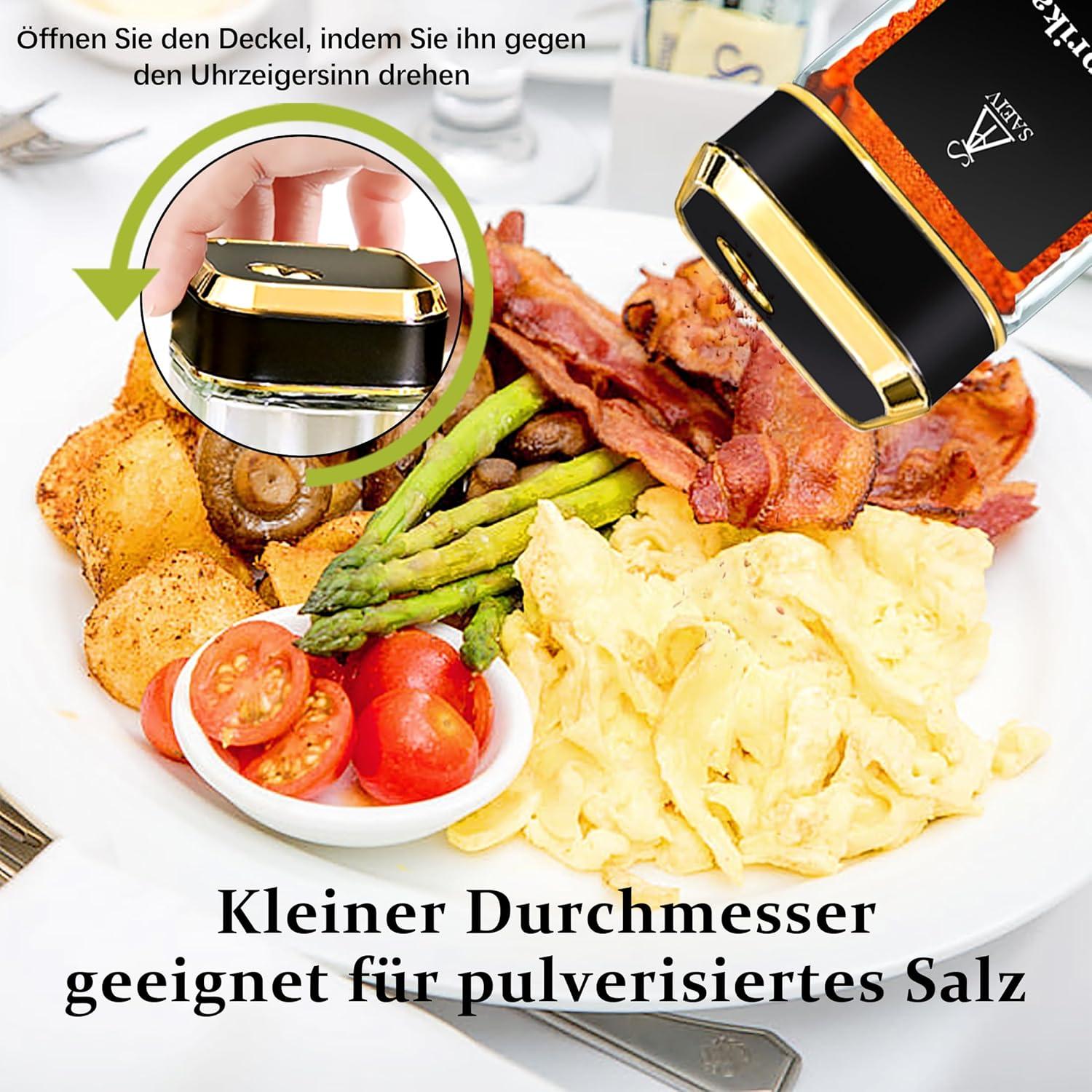 Gewürzstreuer Set Schwarzgoldener Deckel 12x120ml Gewürzetiketten
