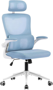 Ergonomischer Bürostuhl mit Kopfstütze und Lordosenstütze in Blau