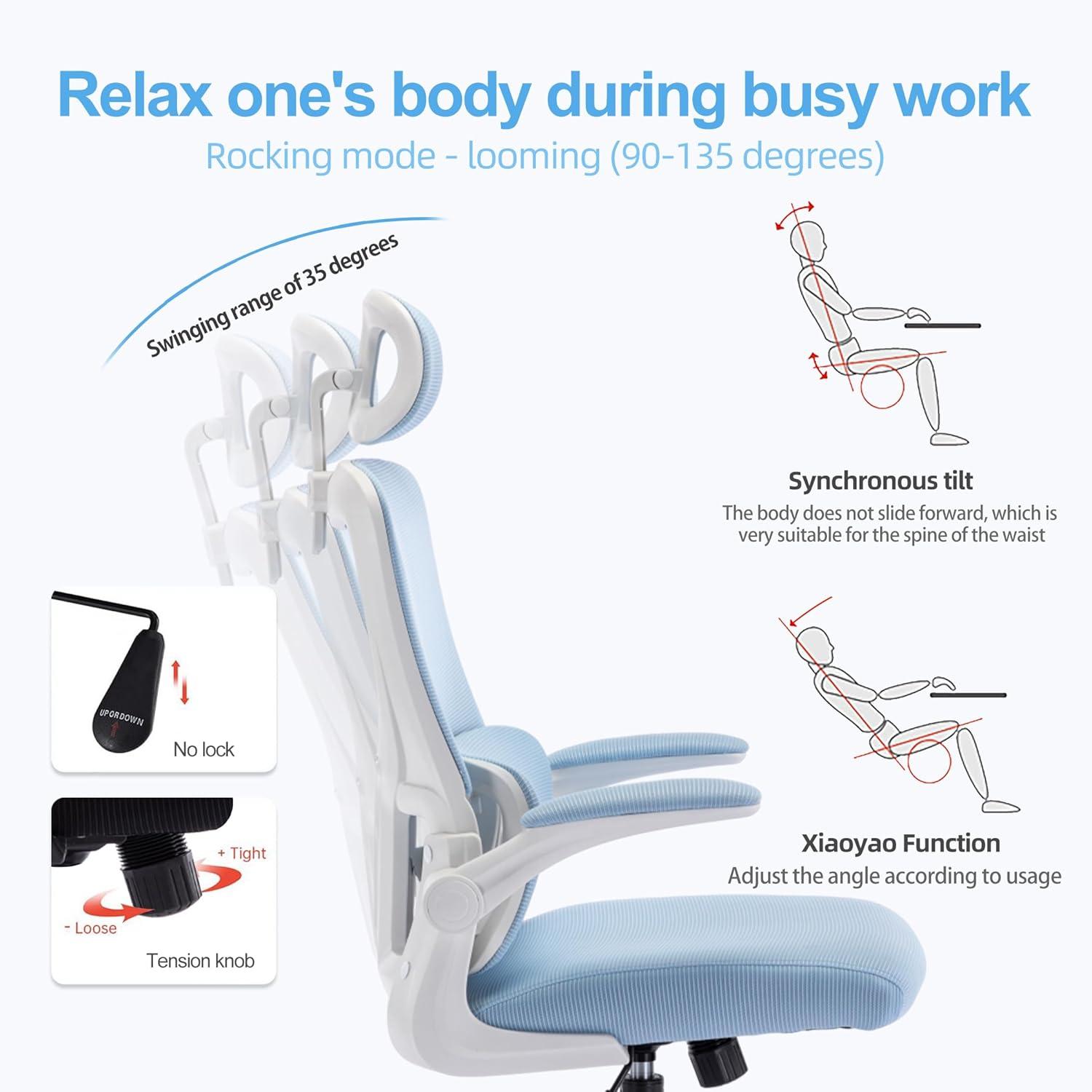 Ergonomischer Bürostuhl mit Kopfstütze und Lordosenstütze Blau