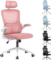 Ergonomischer Bürostuhl mit Kopfstütze und Lordosenstütze, rosa
