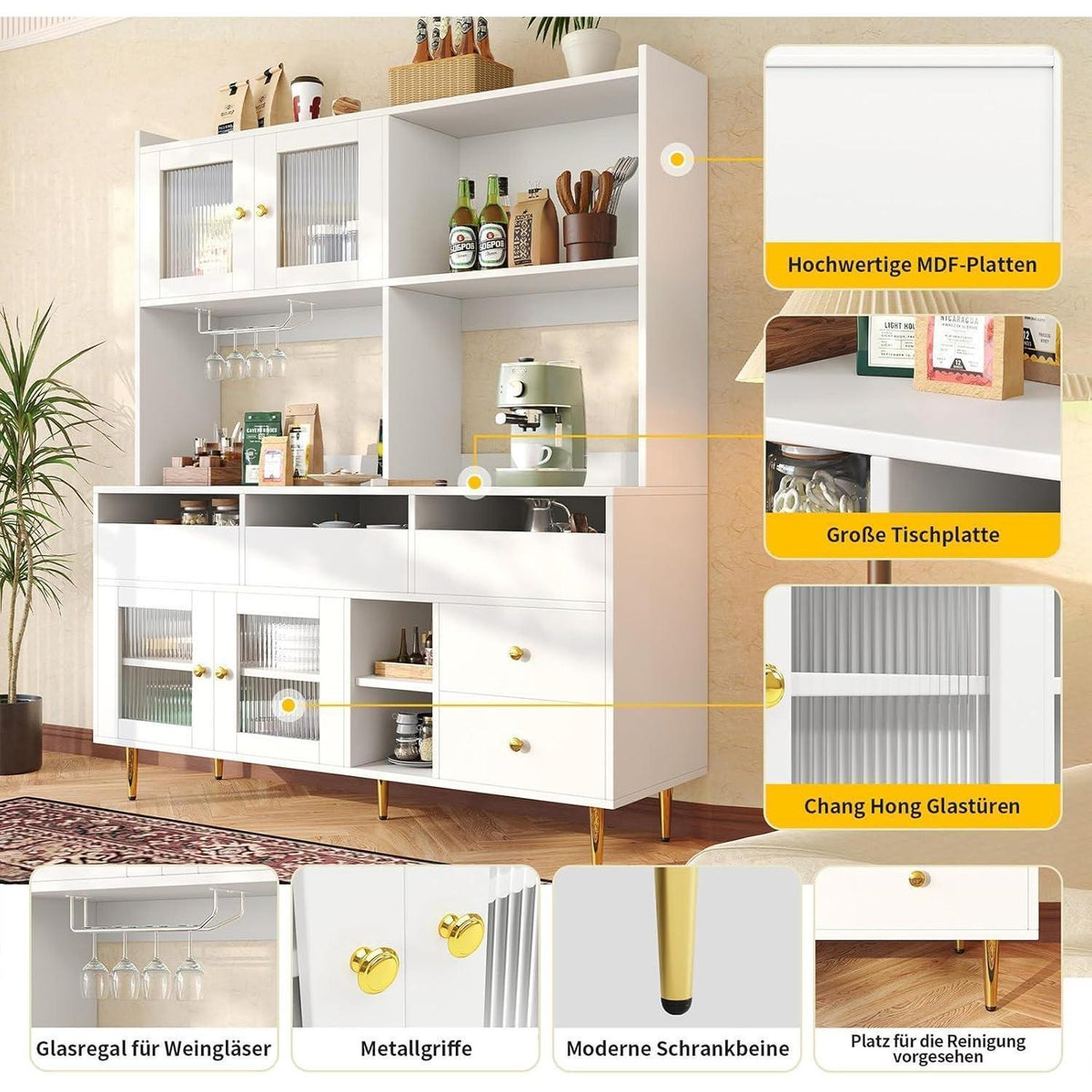 Restaurant Hochschrank mit Weinglasregal & Glastür (145x39x171cm)