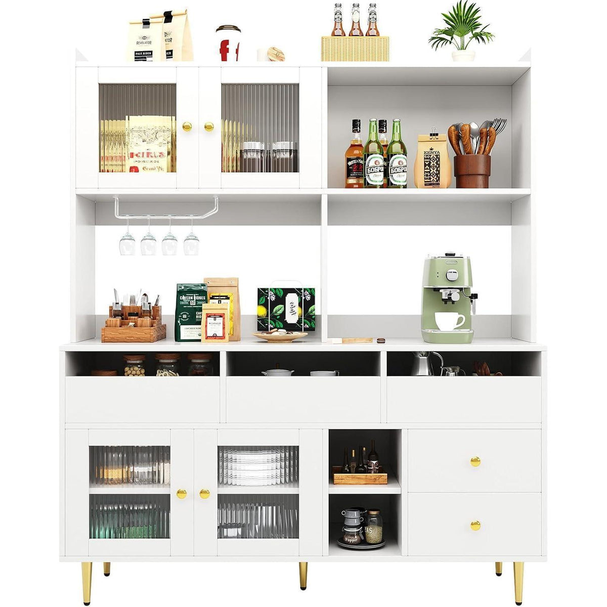 Restaurant Hochschrank mit Weinglasregal & Glastür (145x39x171cm)