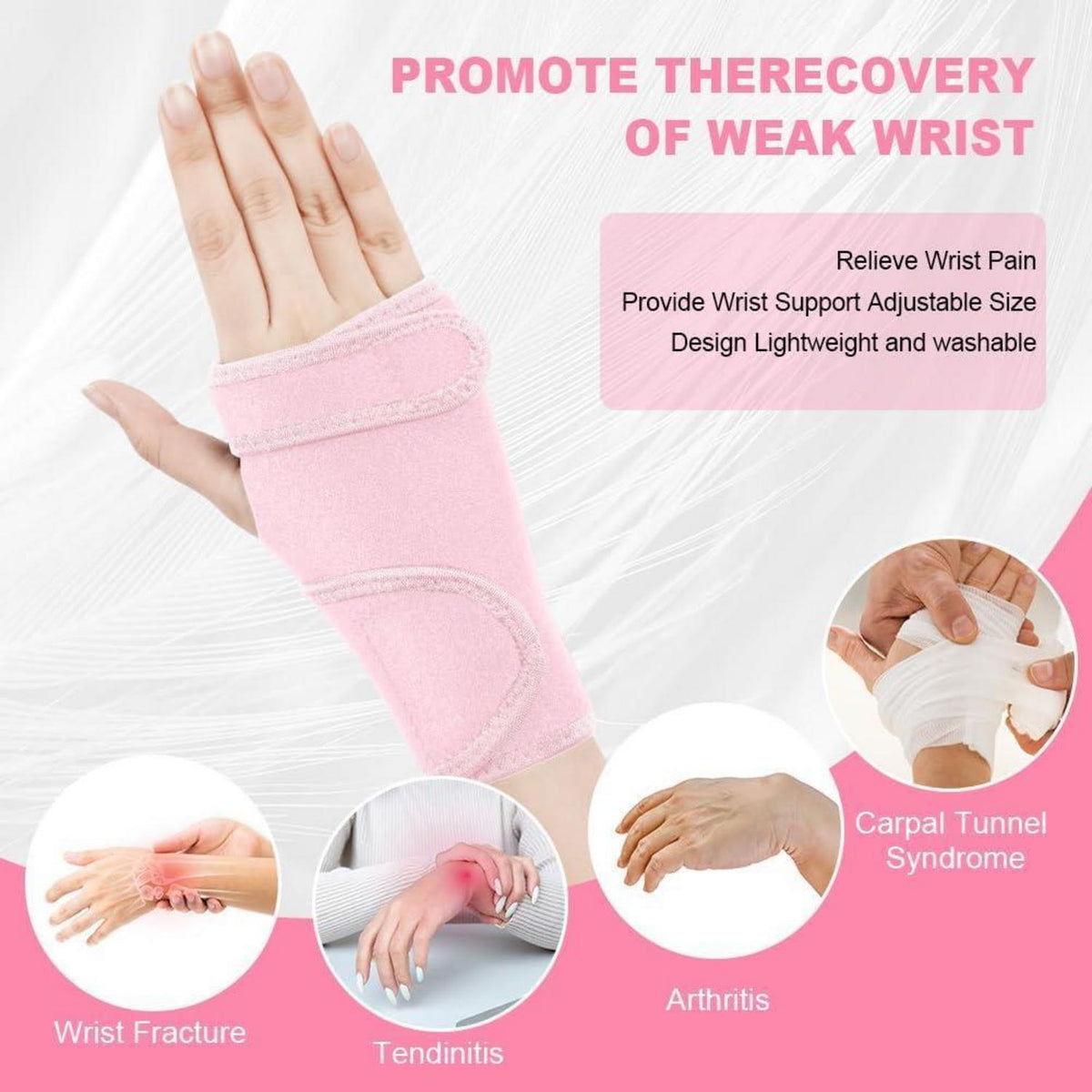 Handgelenkbandage mit Aluminiumstab für Damen & Herren - Pink (Rechts)
