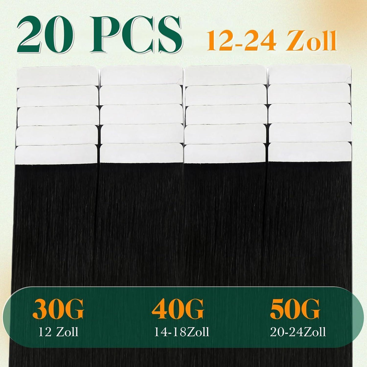 Echthaar Tape-in Extensions Schwarz 50cm - Glatt & Wiederverwendbar