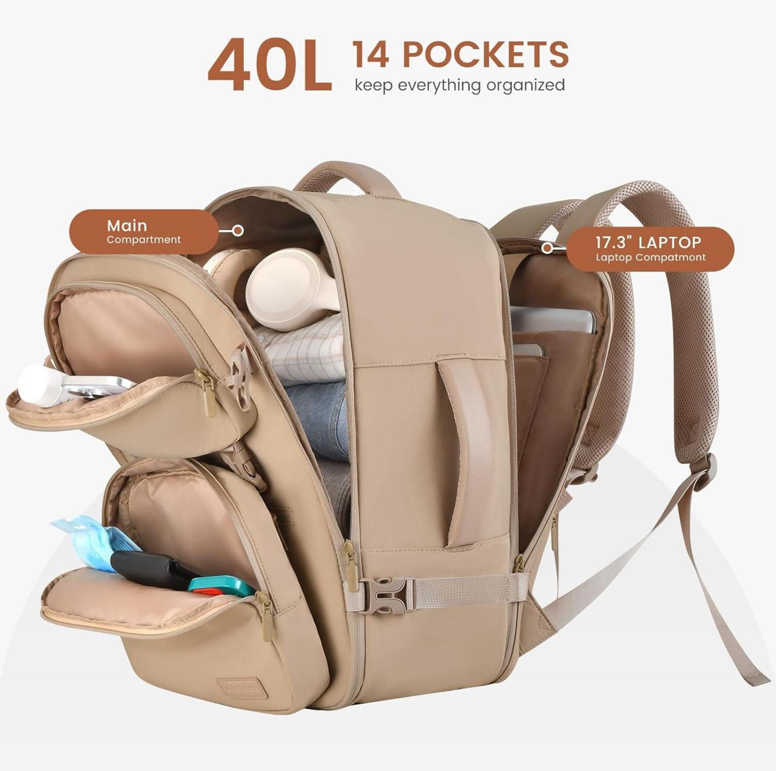 Rucksack Handgepäck 40L Reiserucksack Damen 17.3 Zoll Laptop