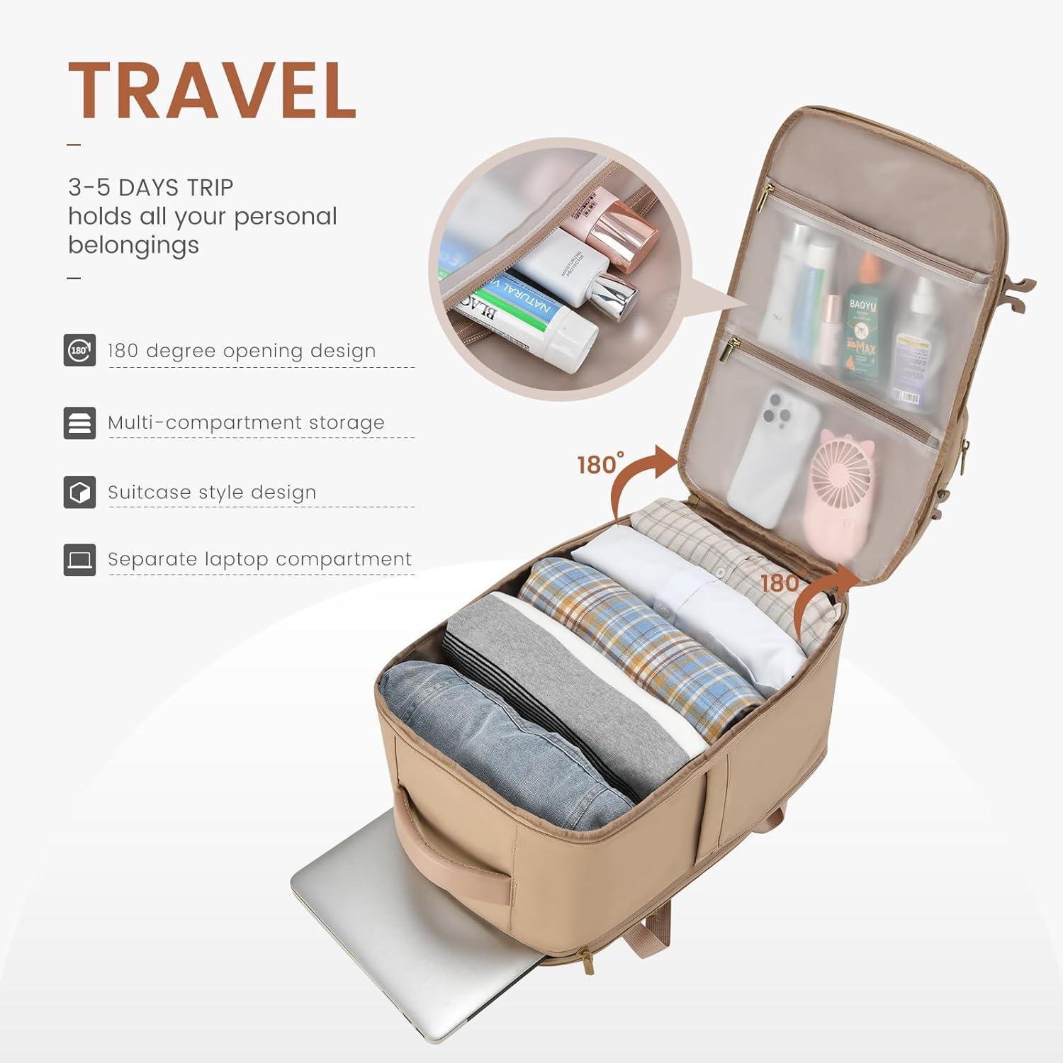 Handgepäck Rucksack 40L Damen Wasserdicht Reiserucksack 17.3 Zoll Laptop