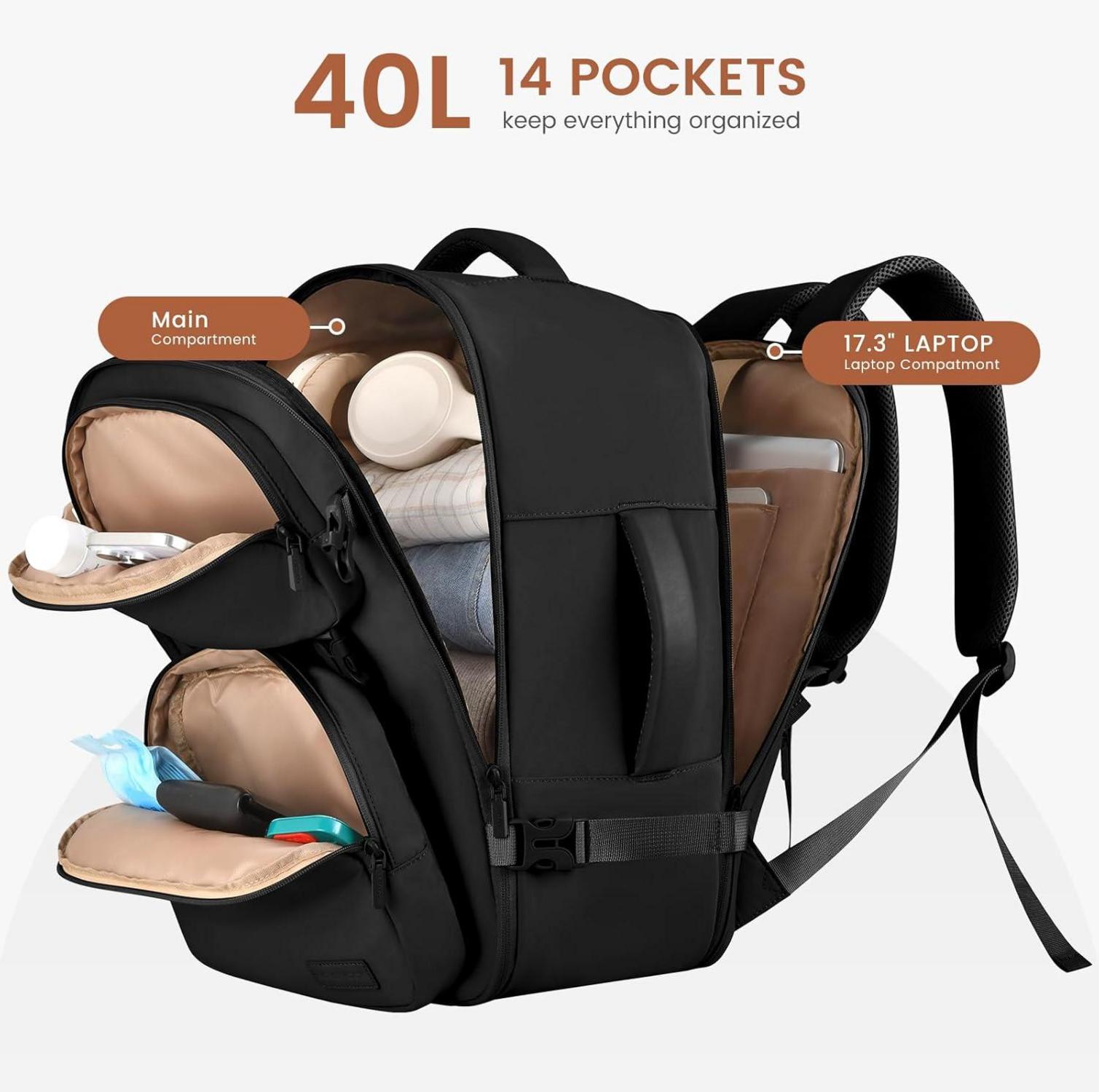 Handgepäck Rucksack 40L Reiserucksack 17.3 Zoll Laptop Travel Backpack