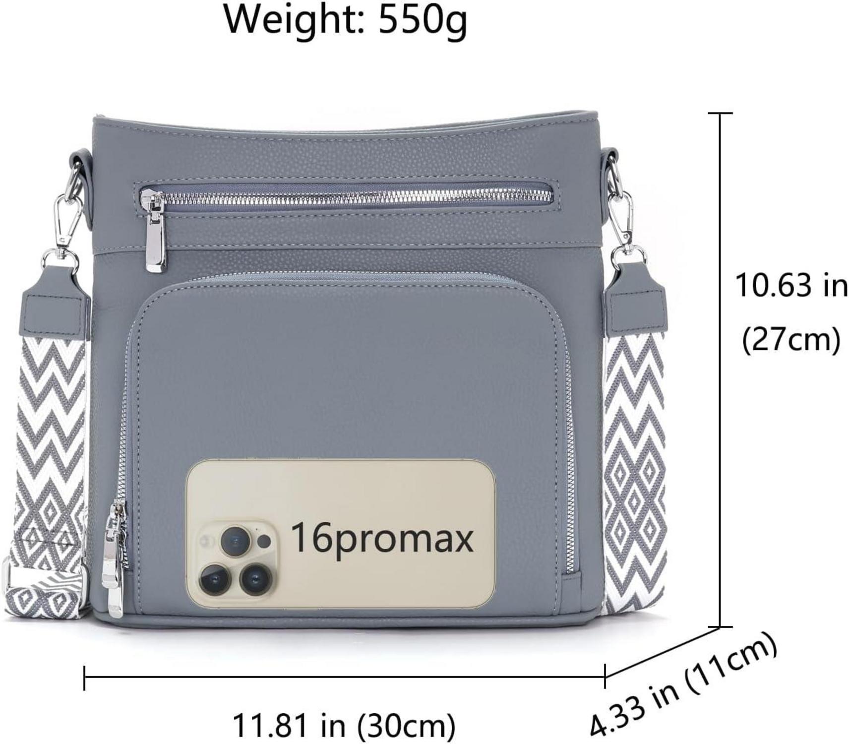 Atgbiem Damen Handtasche Mittelgroß Crossbody Vegan Leder Grau Blau