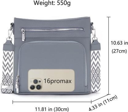 Atgbiem Damen Handtasche Mittelgroß Crossbody Vegan Leder Grau Blau