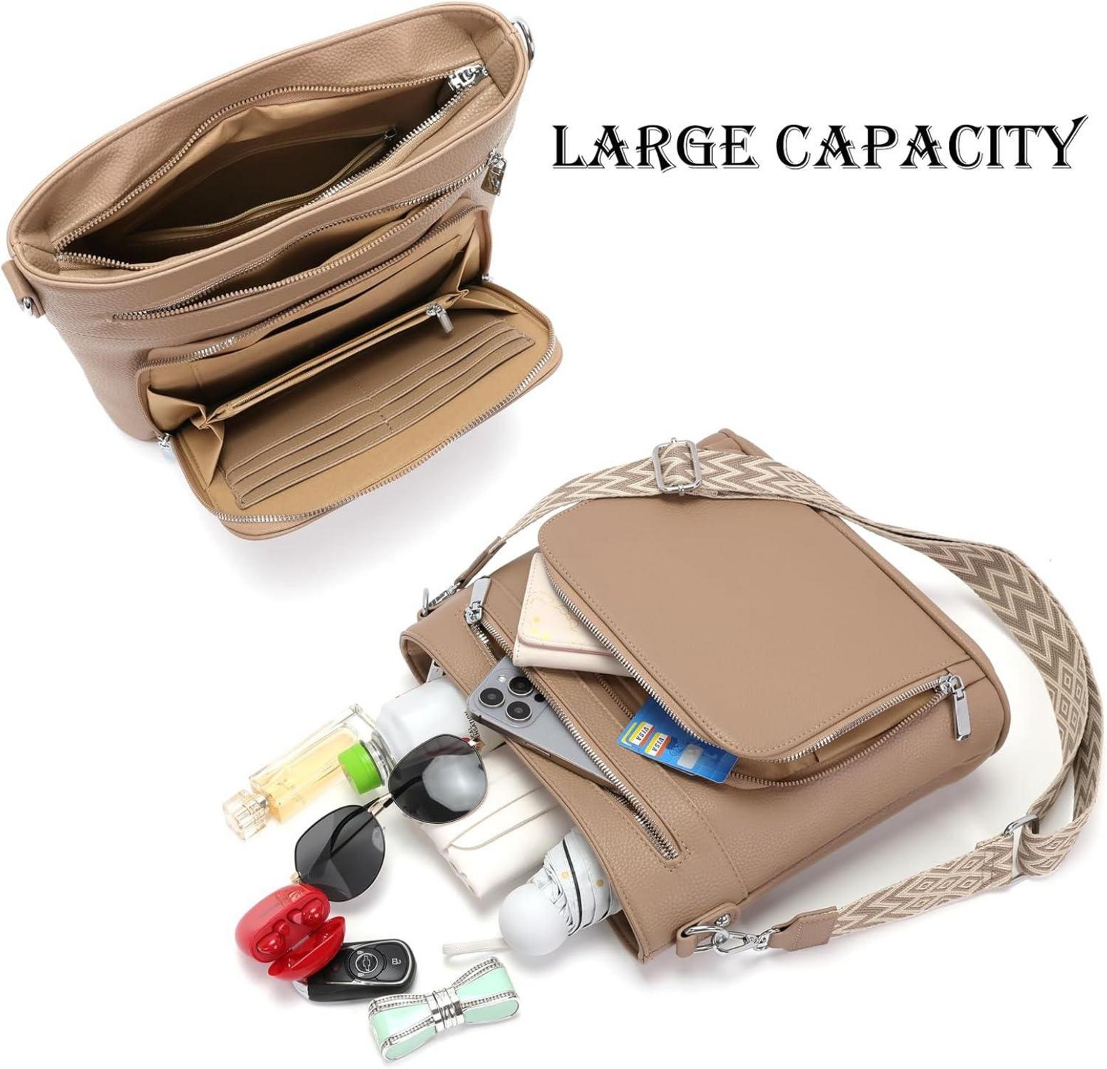 Handtasche Damen Mittelgroß Umhängetasche Vegan Leder Crossbody Khaki