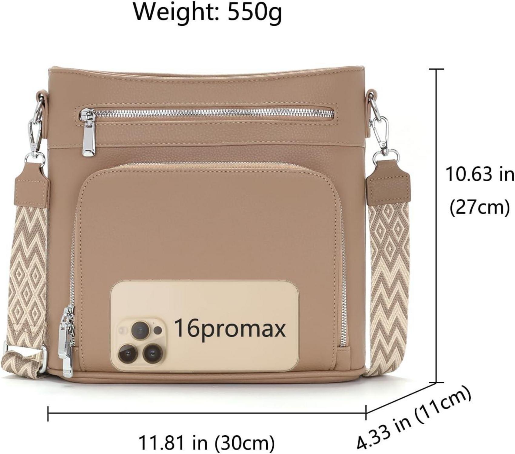 Damen Handtasche Mittelgroß Umhängetasche Vegan Leder Crossbody Khaki