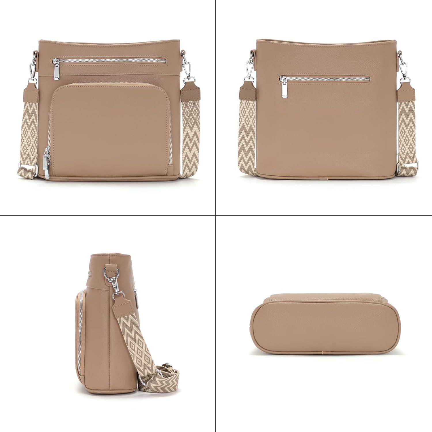 Damen Handtasche Crossbody Umhängetasche Groß Vegan Leder Khaki
