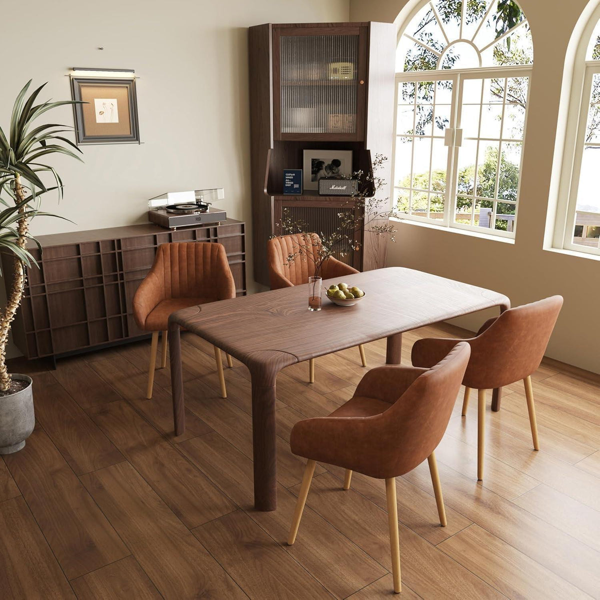 Esszimmerstühle Braun mit Armlehnen – 4er Set in Lederoptik
