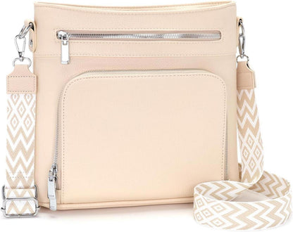 Große Damen Umhängetasche Vegan Leder Beige mit Geldbörse