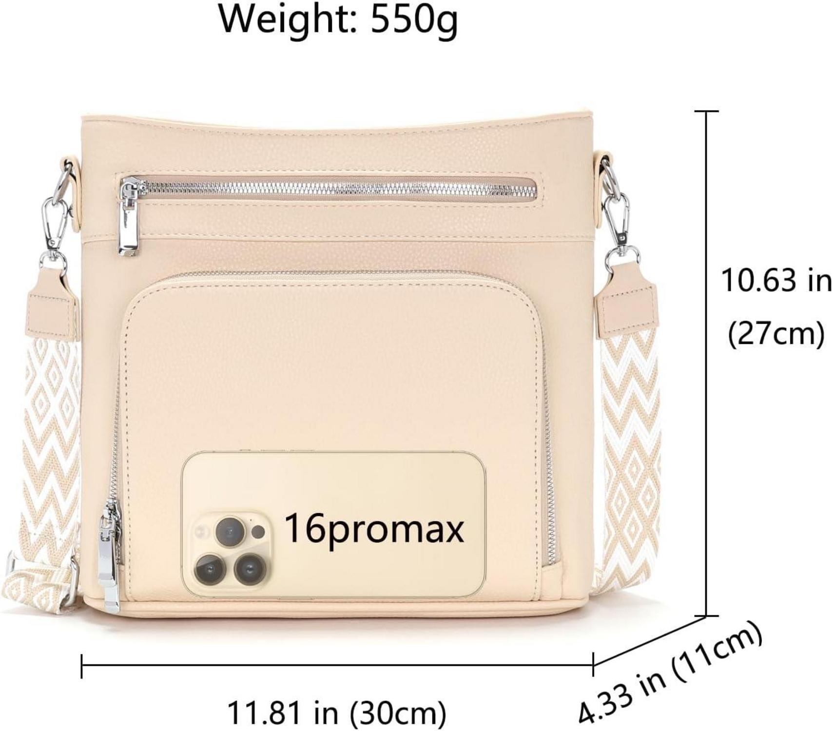 Handtasche Damen Mittelgroß Umhängetasche Beige Vegan Leder Crossbody