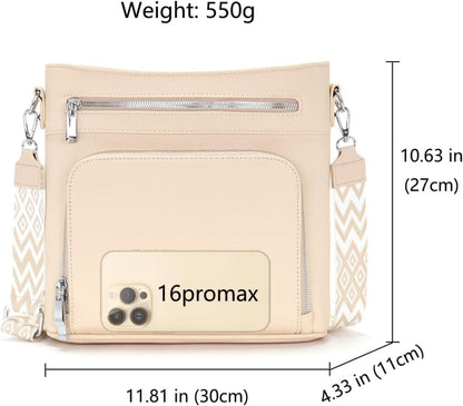 Handtasche Damen Mittelgroß Umhängetasche Beige Vegan Leder Crossbody