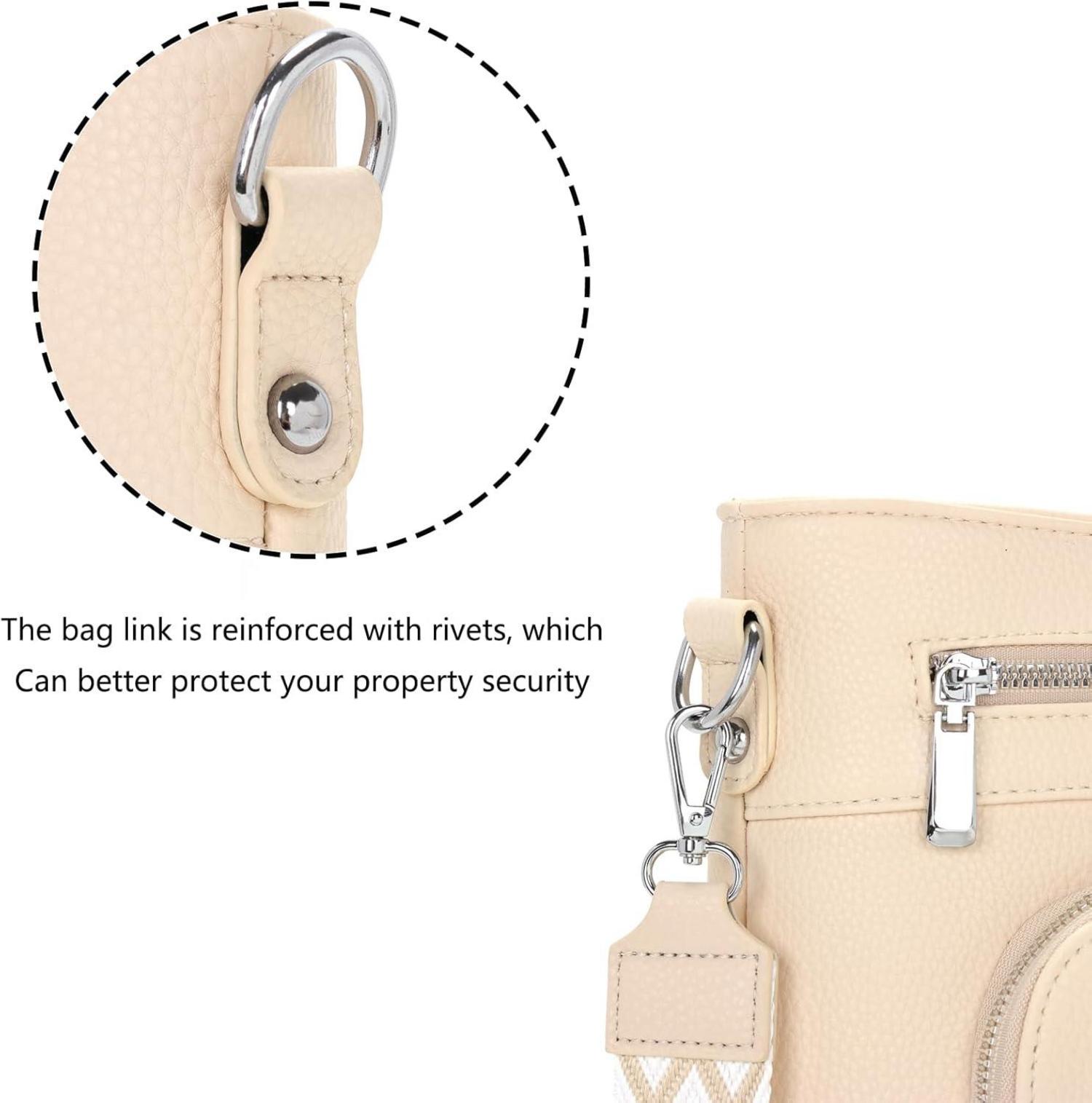 Damen Handtasche Mittelgroß Umhängetasche Vegan Leder Crossbody Beige