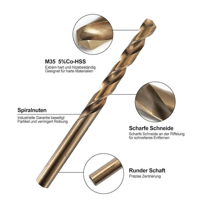 HSS-E M35 Kobalt Spiralbohrer-Set 25tlg. 1-13mm für Metall & Edelstahl