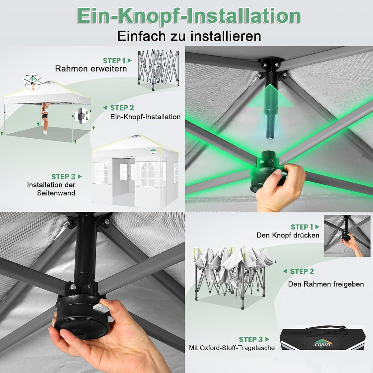 3x3 Faltpavillon wasserdicht mit Seitenwänden & UV-Schutz