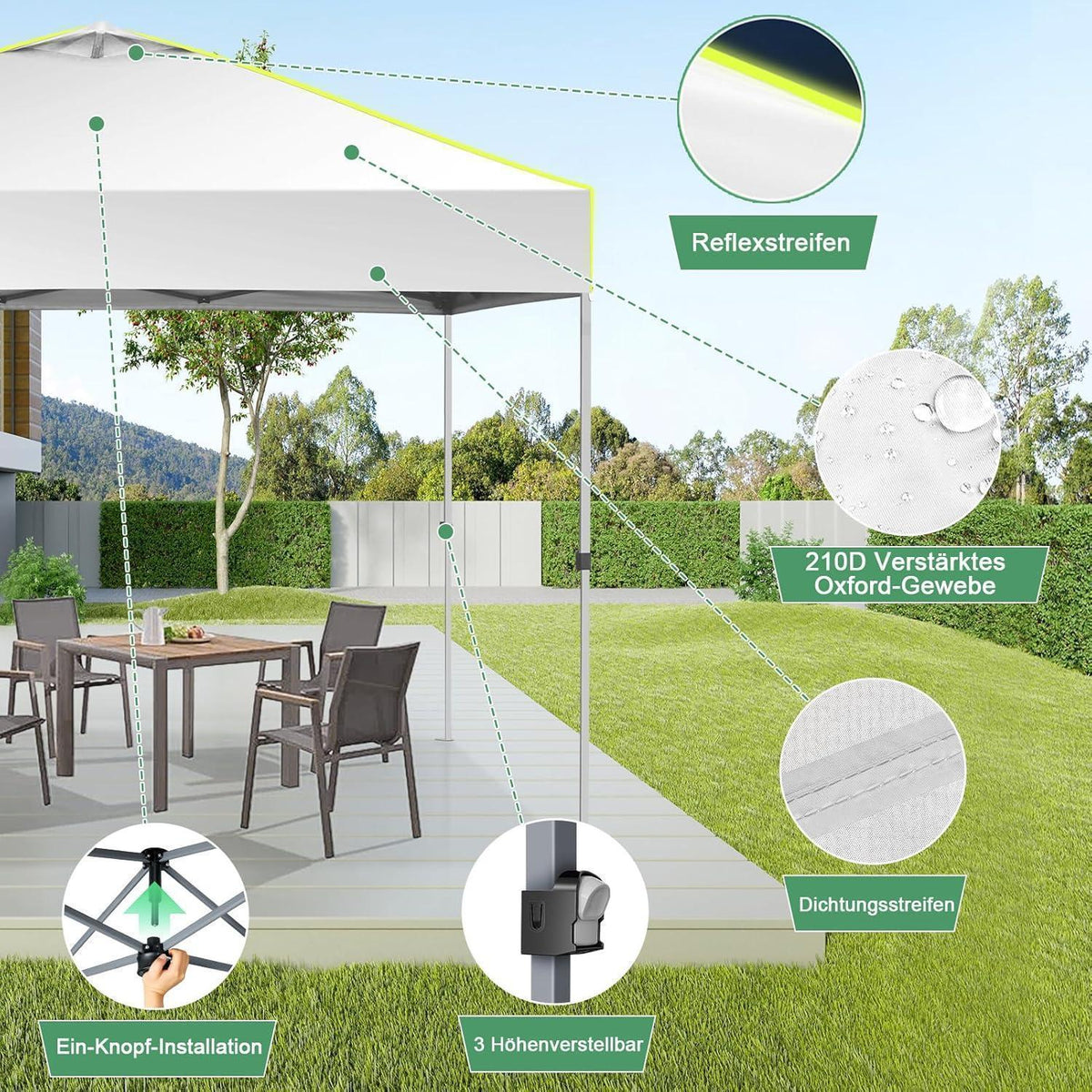 3x3 Faltpavillon wasserdicht mit Seitenwänden & UV-Schutz