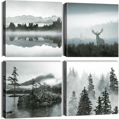 4-teilig Leinwandbild Wald & Nebel - Moderne Wanddekoration 30x30 cm