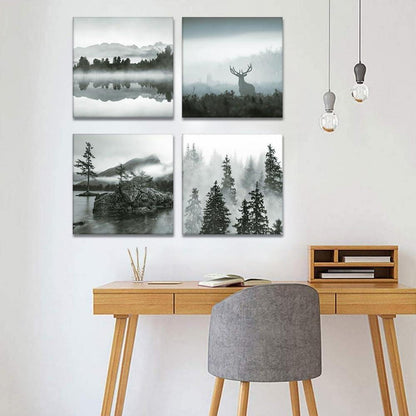 4-teilig Leinwandbild Wald & Nebel - Moderne Wanddekoration 30x30 cm