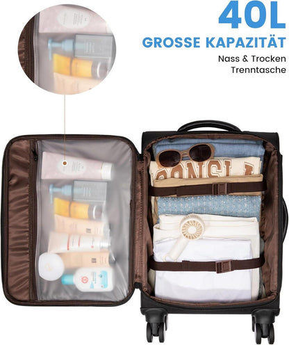 Kabinenkoffer Handgepäck Trolley 55 cm mit TSA-Schloss 45L