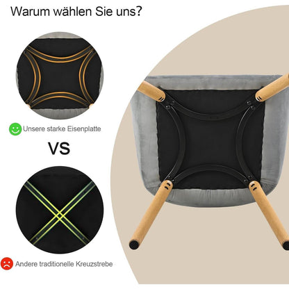 Esszimmerstühle Set 4er – Samt, Holzbeine, Armlehnen, Hellgrau